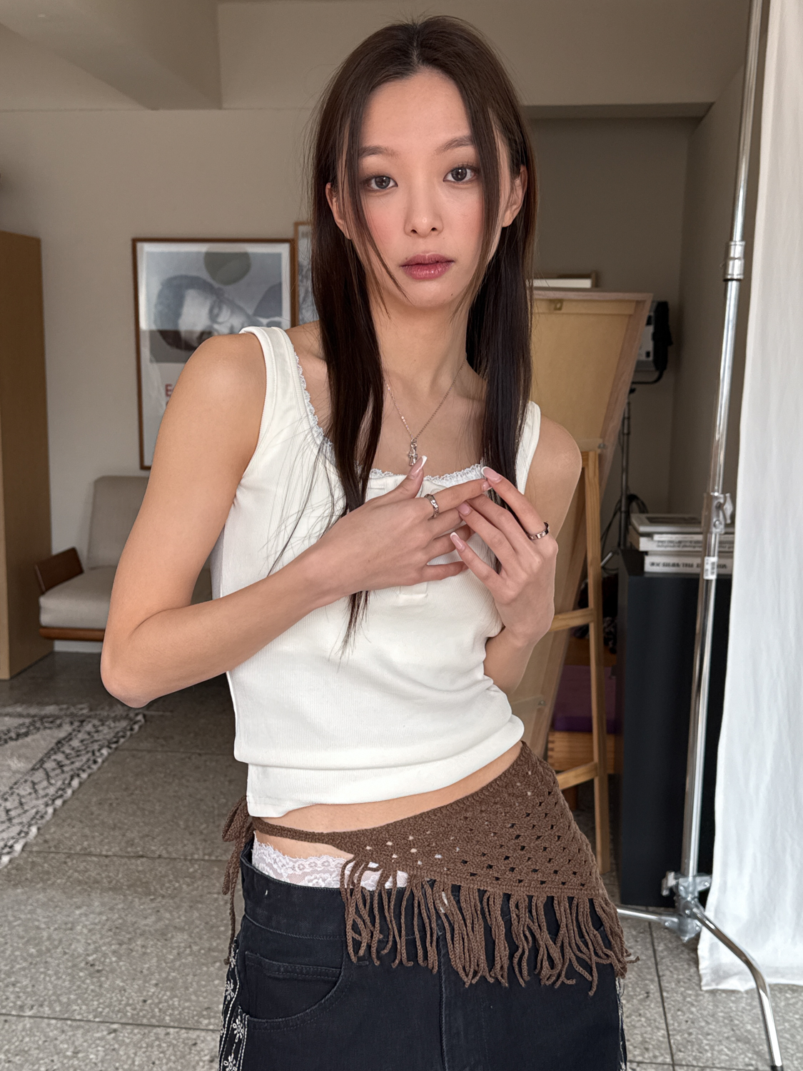 [활용도굿] 비치스 태슬 펀칭 두건 허리 뜨개 스카프 4color 상세 이미지 25