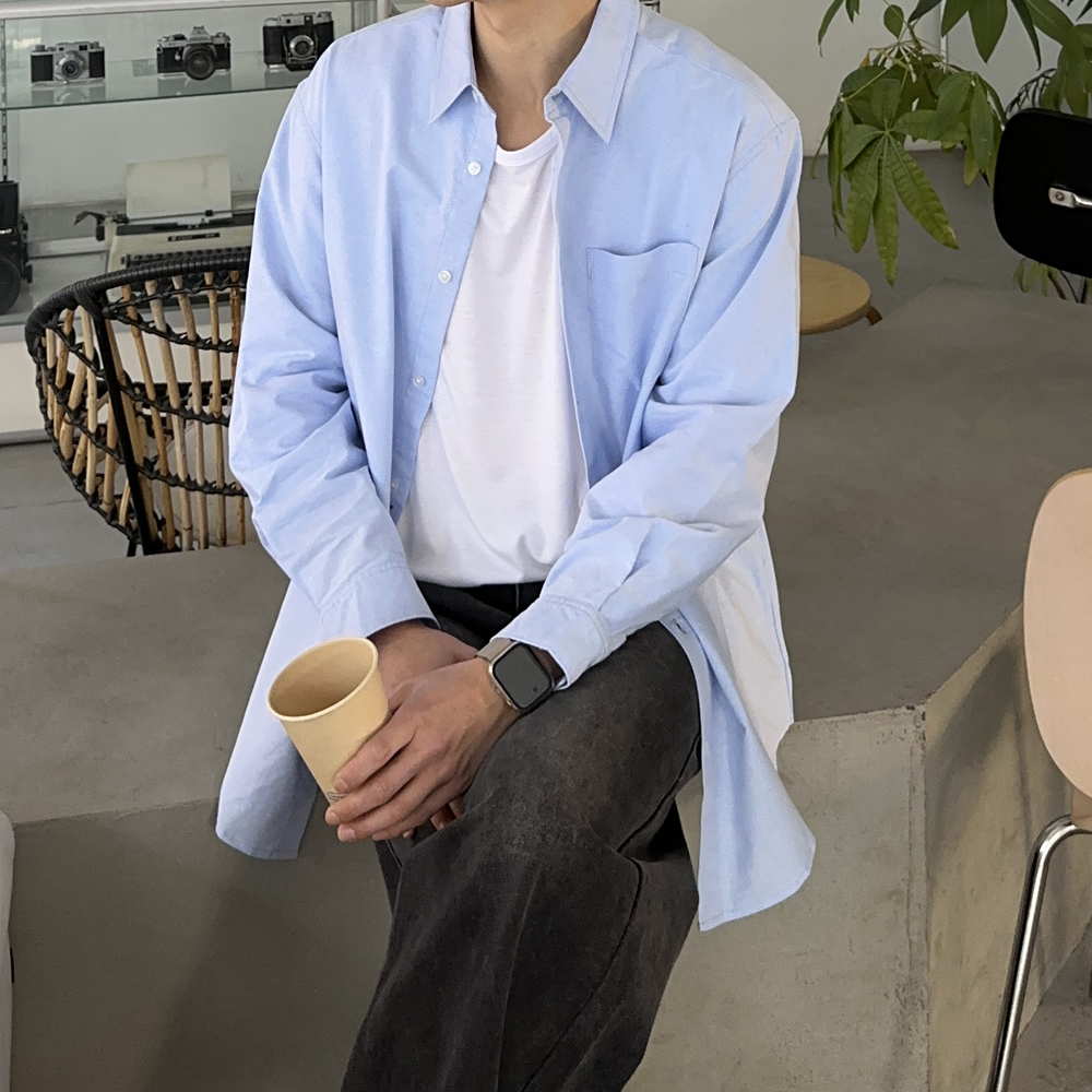 남자 옥스포드 셔츠 빅사이즈 오버핏 흰색 남방 남자 셔츠 - 상세 이미지 3