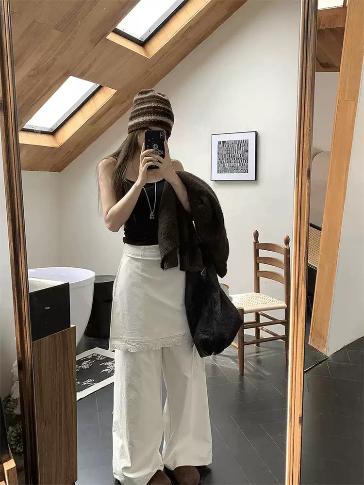 가짜투피스 랩스커트 와이드팬츠 리본 레이스 포인트 힙한 무드 감성 캐주얼 패션 디자인 - 상세 이미지 2
