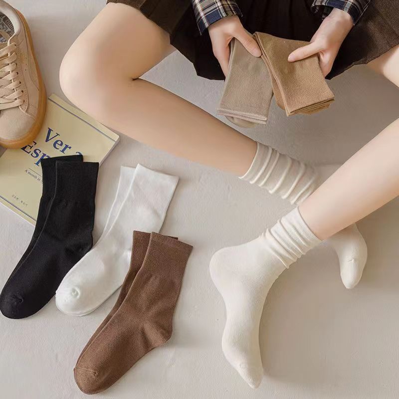 더빨강양말 여성 크리미 무지 롱 양말 10켤레