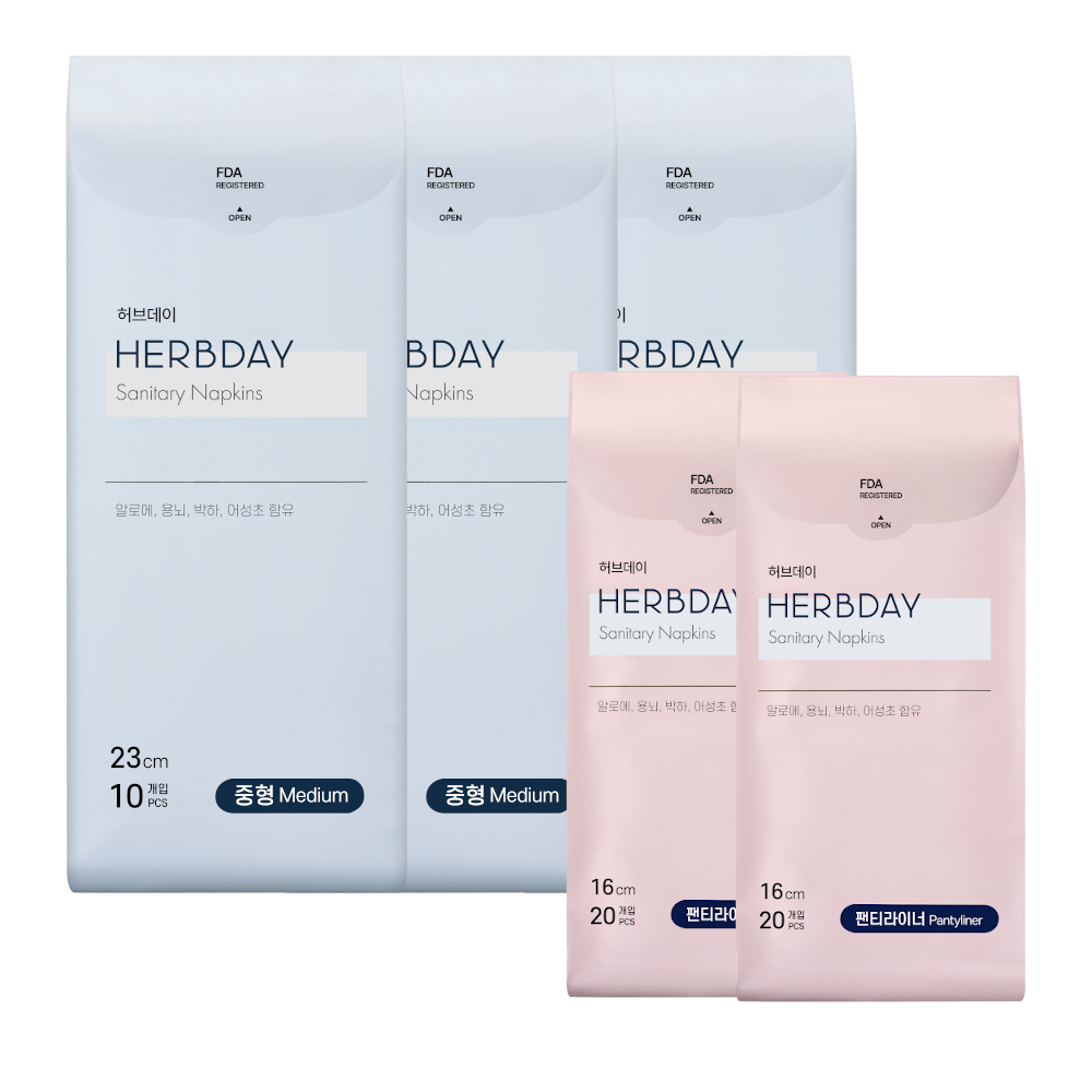 허브데이 생리대 중형3팩+팬티라이너2팩 (70p)