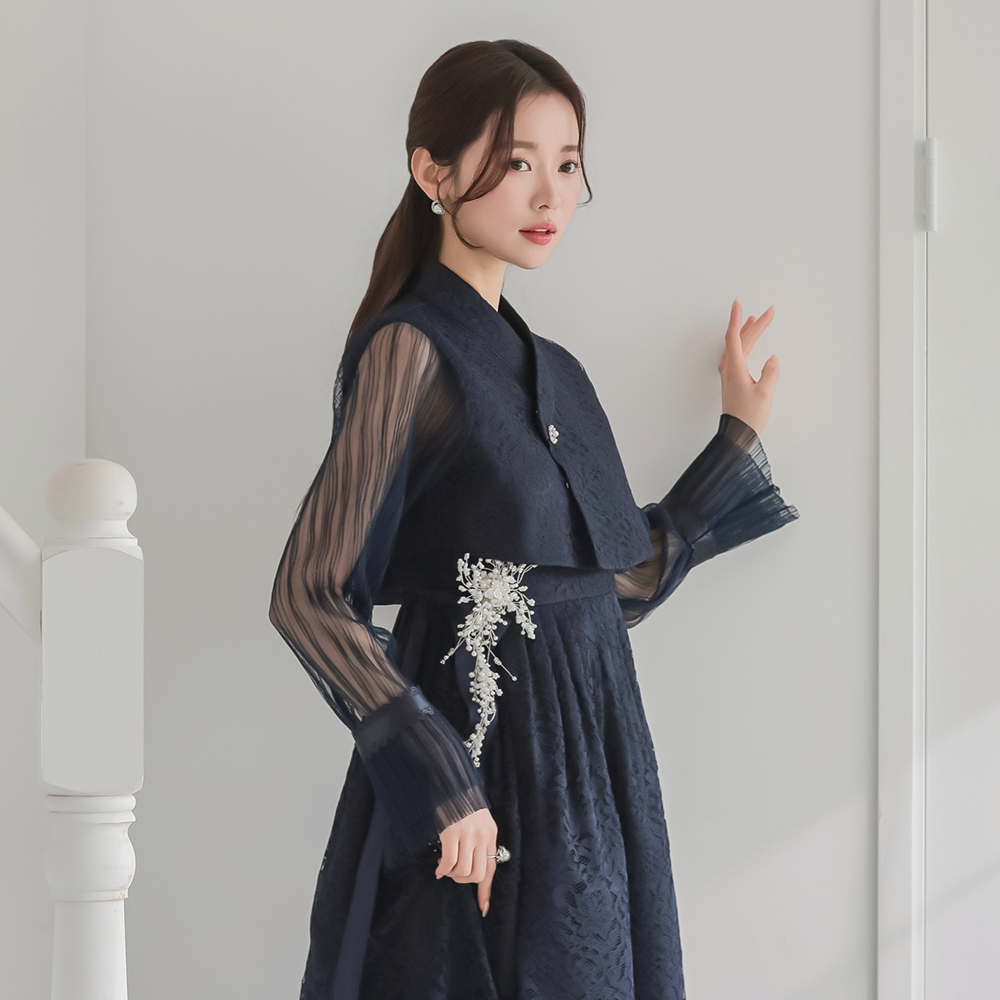 민한복 136번 이자벨 생활한복 드레스 원피스 웨딩 파티 퓨전 철릭 개량 여성 돌잔치 - 상세 이미지 2