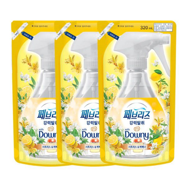 페브리즈 섬유탈취제 강력탈취 시트러스버베나 리필 320ml 3개 : 록산하우스