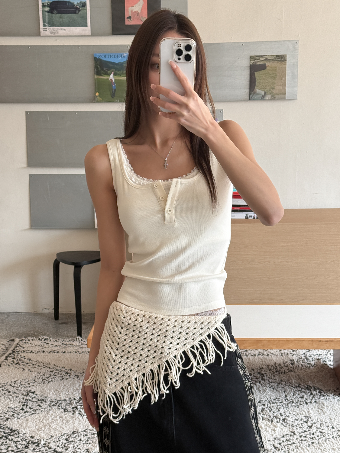[활용도굿] 비치스 태슬 펀칭 두건 허리 뜨개 스카프 4color 상세 이미지 8