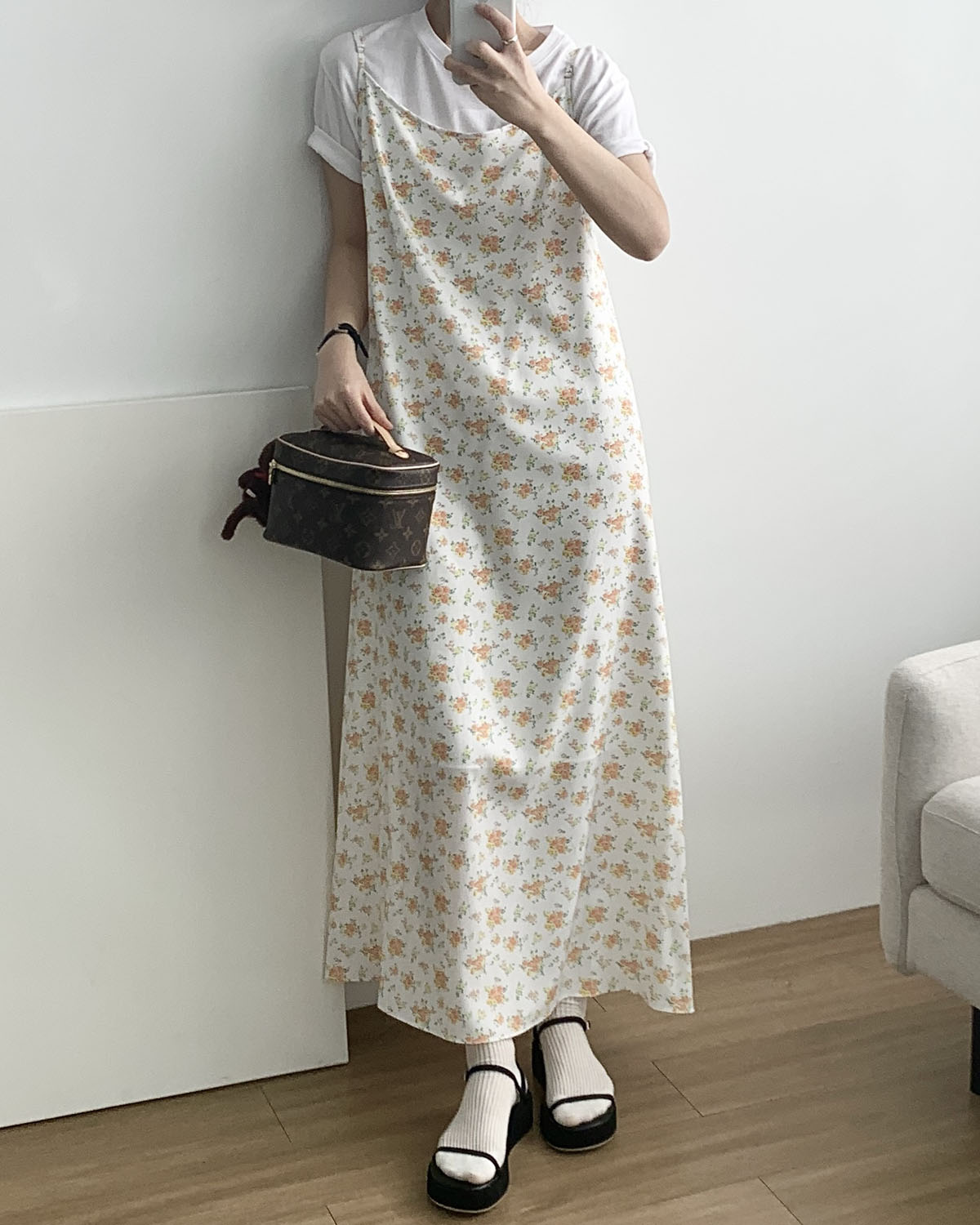 아웃핏 플라워 원피스 맥시 롱 뷔스티에 슬립 레이어드 드레스 - 상세 이미지 5