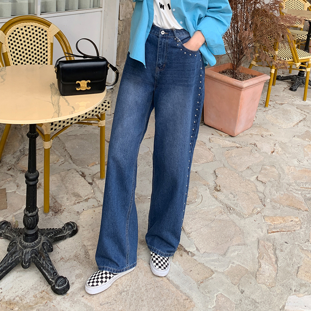 라이티 스터드 와이드 데님팬츠 - 상세 이미지 5