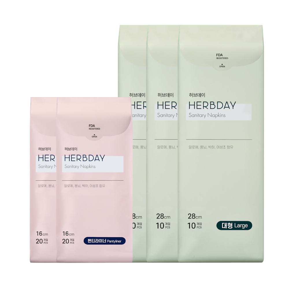 허브데이 생리대 대형3팩+팬티라이너2팩 (70p) - 상품 이미지