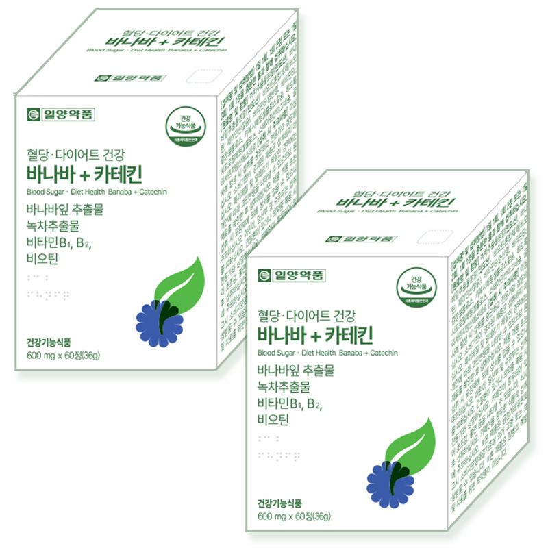 일양약품 혈당다이어트 건강 바나바+카테킨 바나바잎추출물 녹차추출물 비오틴 60정, 2개 - 상품 이미지