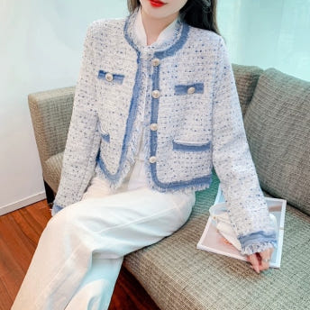 정장아우터 간절기 트위드 자켓 그런지룩 파스텔컬러 데일리재킷 페미닌 기본, 블루, FREE(One size)
