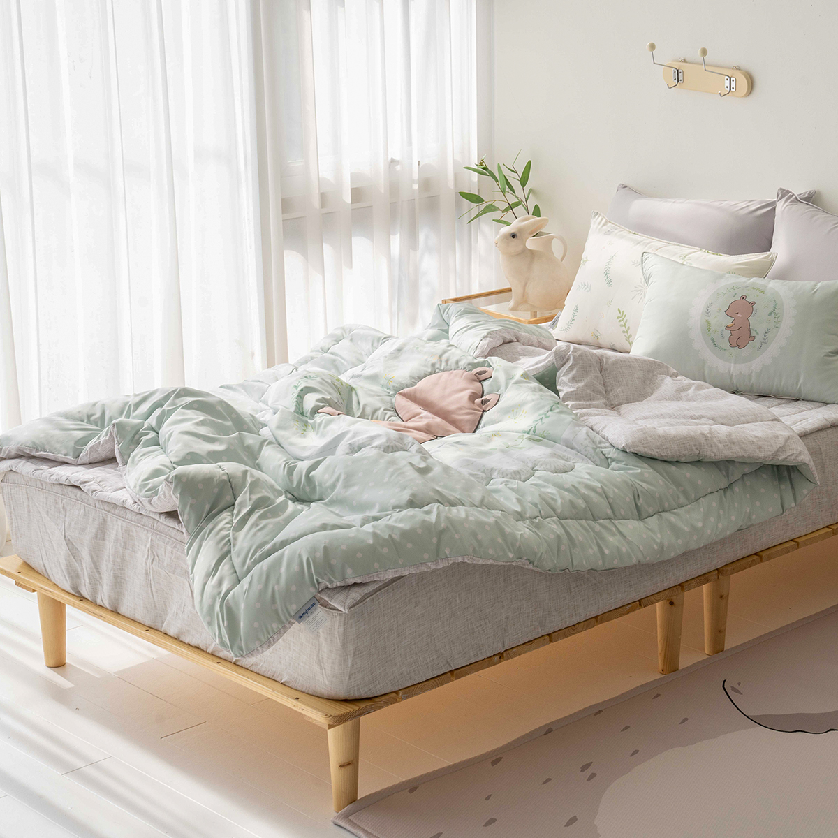 키즈 알러지케어 간절기 손자수 차렵이불 패드세트 앤베어 (곰돌이), S.SS(싱글.슈퍼싱글겸용)