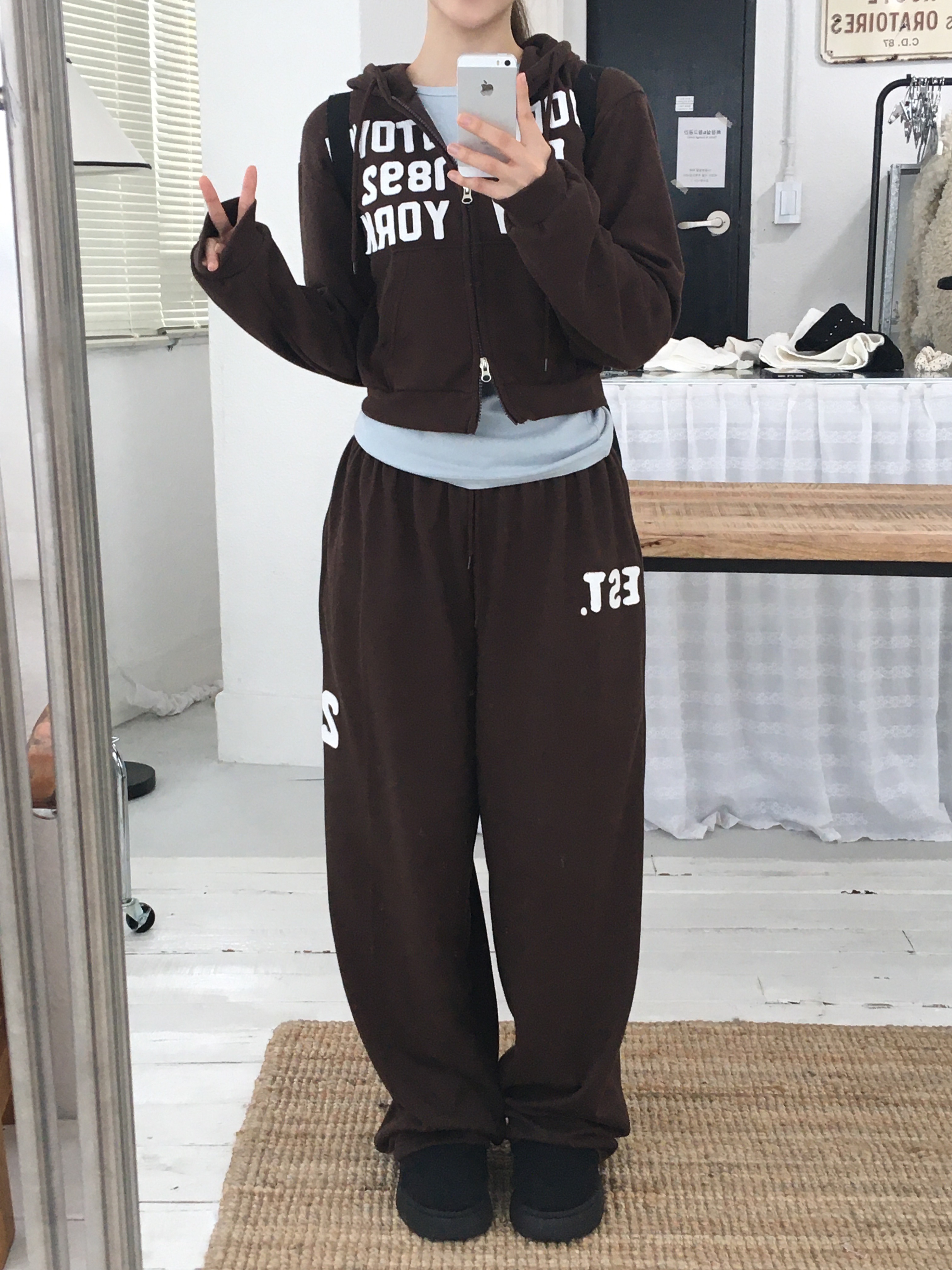 [pants/골반볼륨핏] 패치 롱 와이드 트레이닝팬츠 트레이닝셋업 세트 (3col) 상세 이미지 7