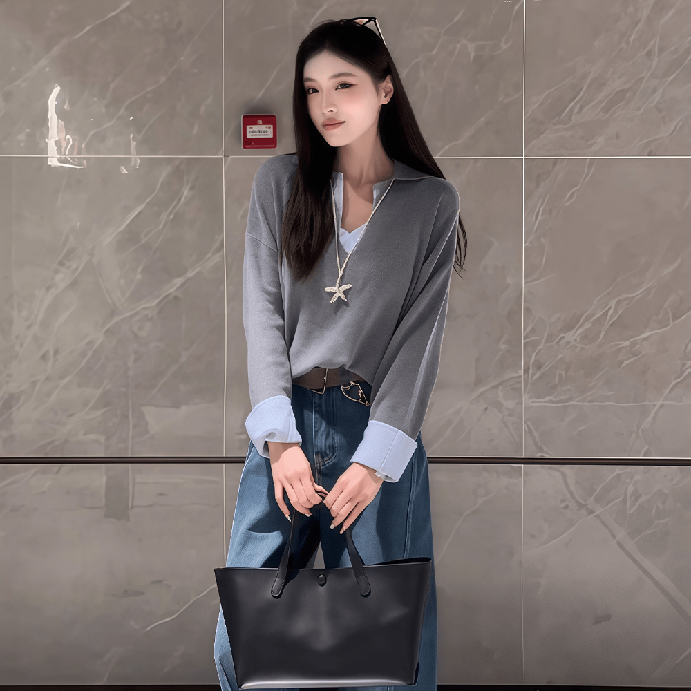 봄 브이넥 여성니트티 슬림핏 레이어드 스트라이프 니트셔츠 - 상세 이미지 2