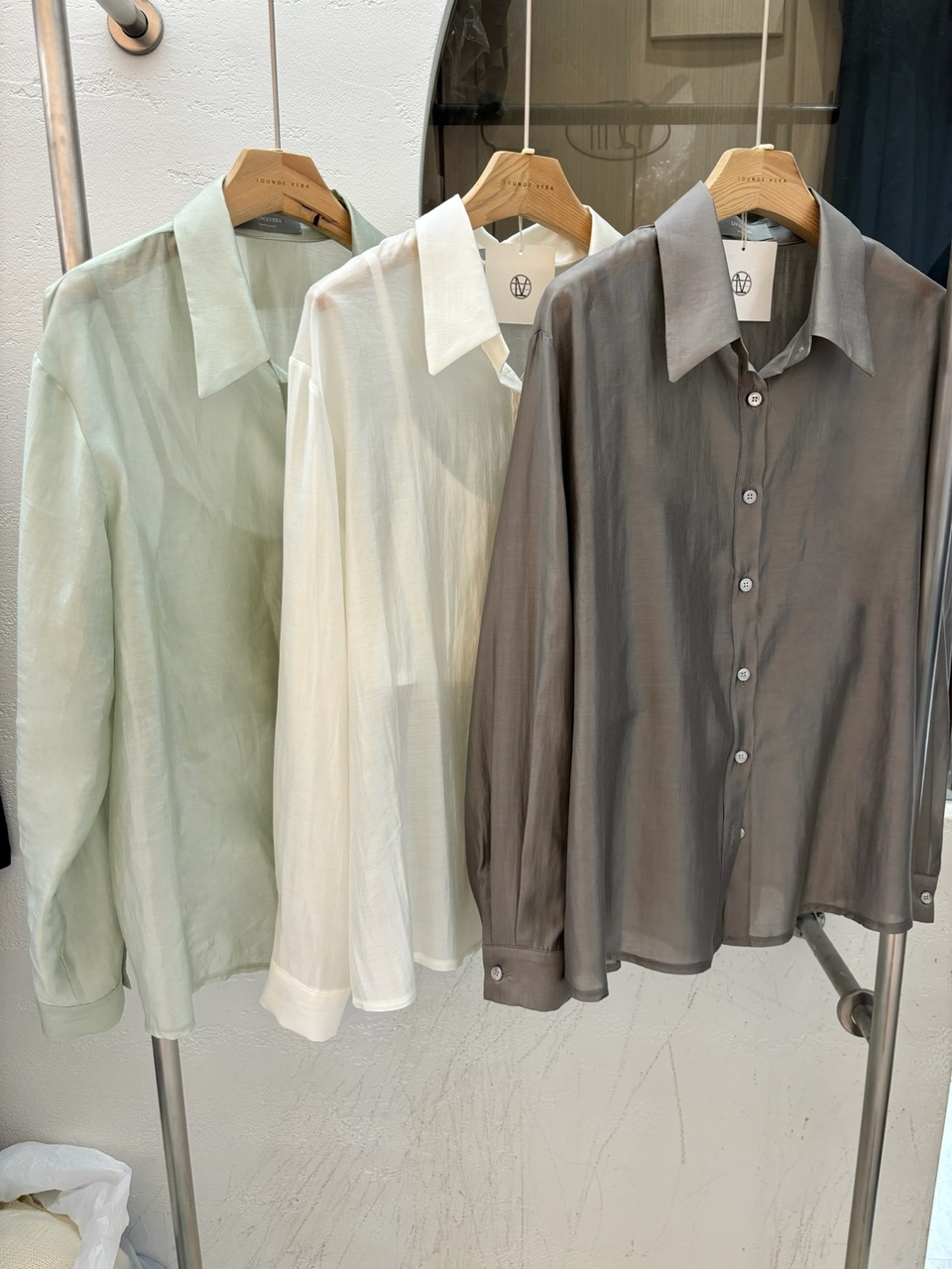 시스루 글로시 실키 뷔스티에 세트 셔츠 남방 블라우스 이미지 8