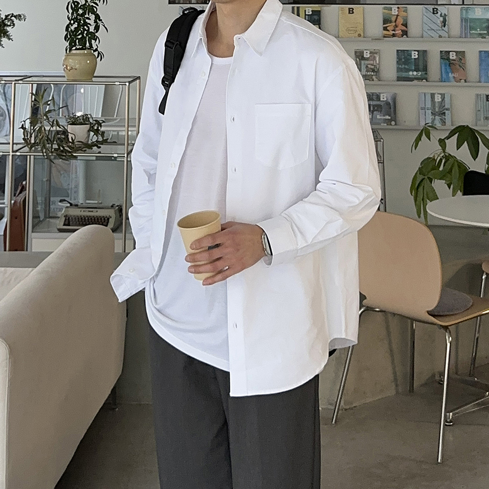 남자 옥스포드 셔츠 빅사이즈 오버핏 흰색 남방 남자 셔츠 - 상품 이미지