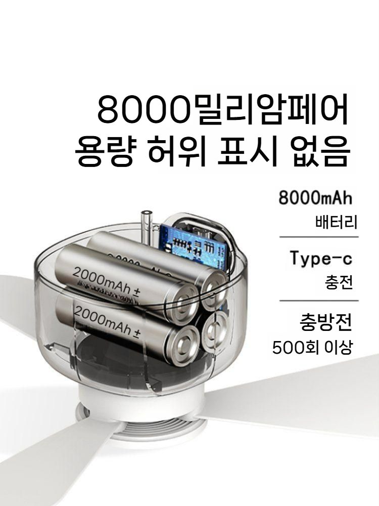 GBTW 저소음 실링팬 천장형 선풍기 충전 소형 캠핑용 기숙사용 독서실용 USB 하이브리드 타입 리모콘X + 간접조명X 8000mAH - 상세 이미지 2