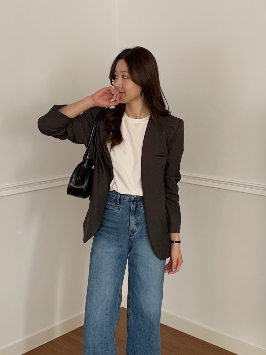 [타이set/하객룩] 워커 루즈핏 브이넥 노카라 타이 자켓 3color (결혼식하객룩/ 봄자켓/ 출근룩/ 노카라벨트자켓/봄/ 봄자켓) 상세 이미지 16