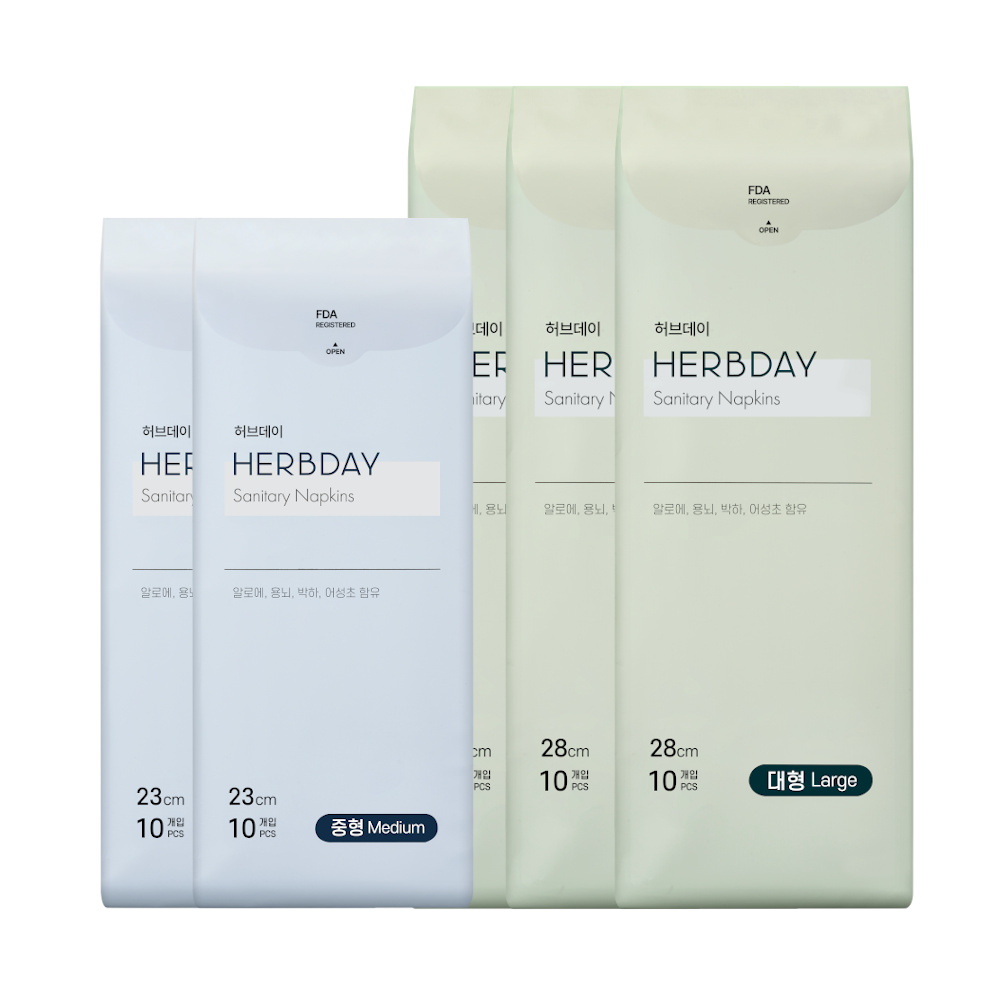 허브데이 생리대 대형3팩+중형2팩 (50p) - 상품 이미지