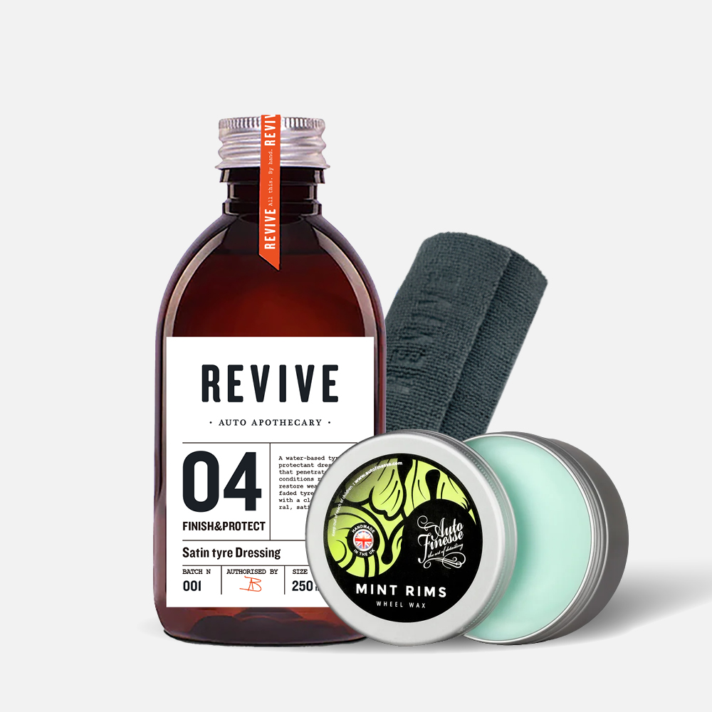 휠앤타이어 광택코팅 세트 리바이브 사틴 타이어 드레싱+오토피네스 민트 림 왁스+타월