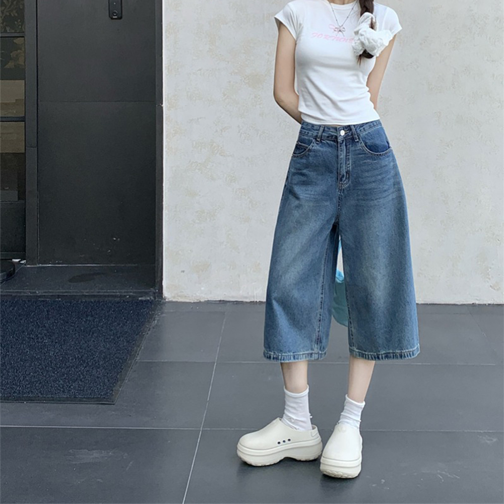 7부 여성청바지 봄여름 루즈핏 캐주얼 빅사이즈 와이드팬츠
