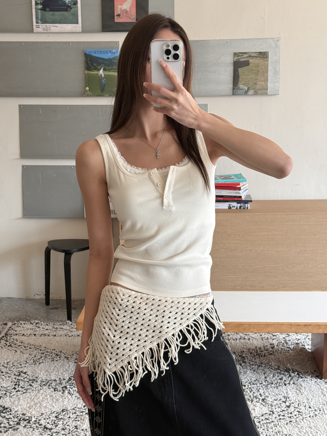 [활용도굿] 비치스 태슬 펀칭 두건 허리 뜨개 스카프 4color 상세 이미지 9
