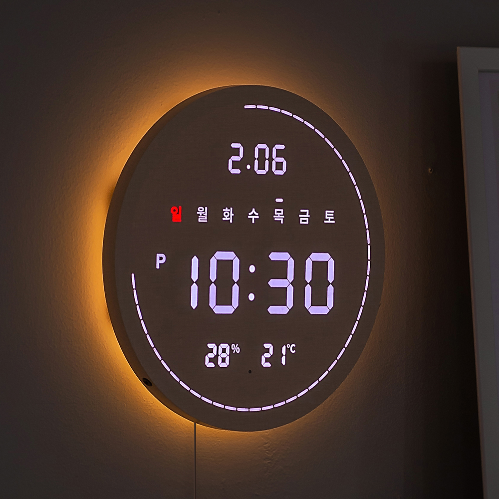 플라이토 3세대 백라이트 터닝 플랫 원형 온습도 LED 벽시계 29cm - 상세 이미지 2