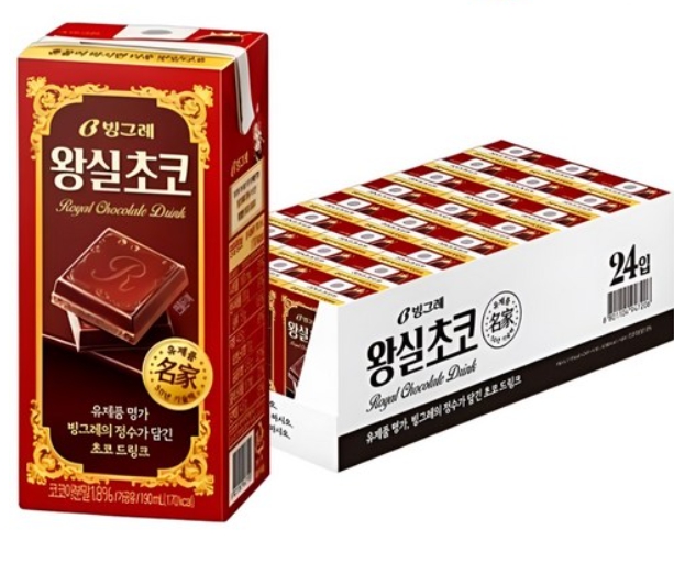 빙그레 왕실 초코 우유 190ml 24팩 초콜릿 멸균우유 초코우유