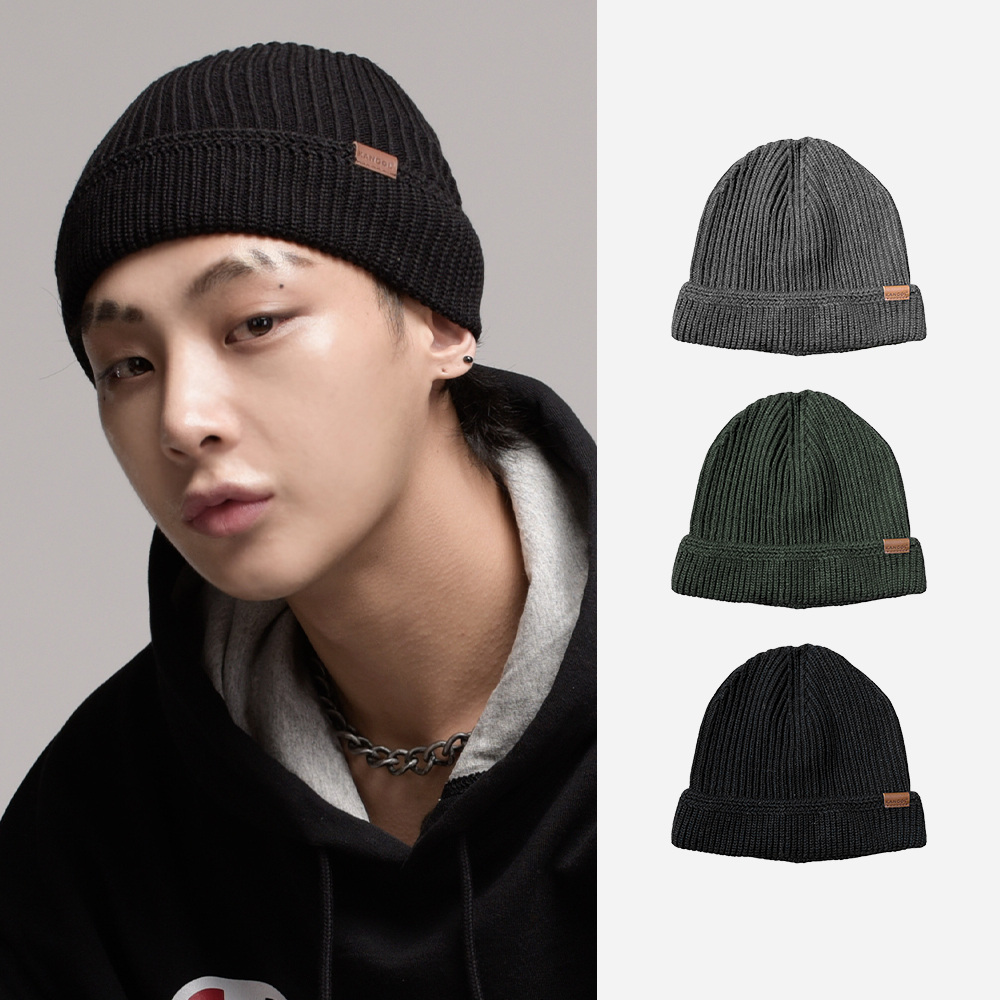 캉골 아크릴 풀온 커프 비니