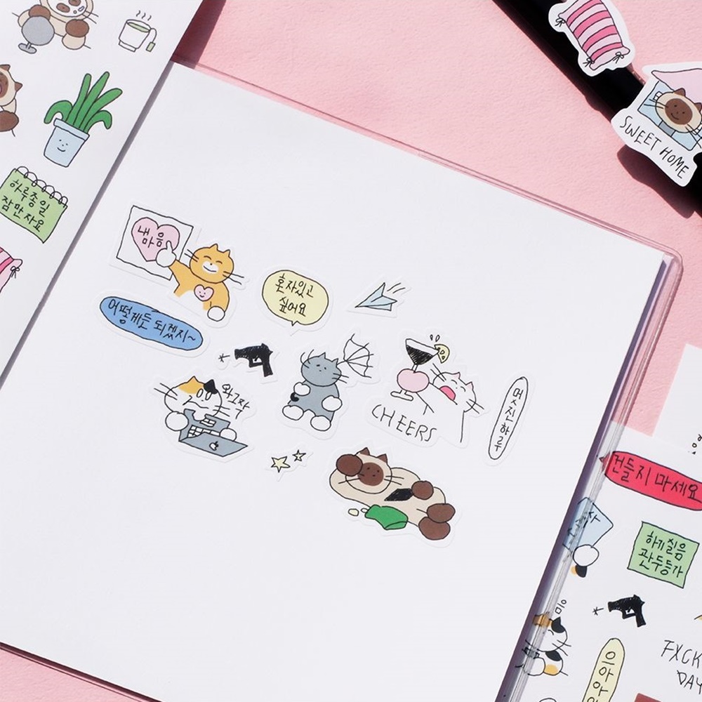 빙글빙글 리무버블 스티커팩 5장 고양이 일상 다꾸 스티커 폰꾸 탑꾸 이미지 8