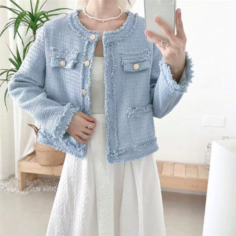 정장아우터 간절기 트위드 자켓 그런지룩 파스텔컬러 데일리재킷 페미닌 기본, 소라, FREE(One size)