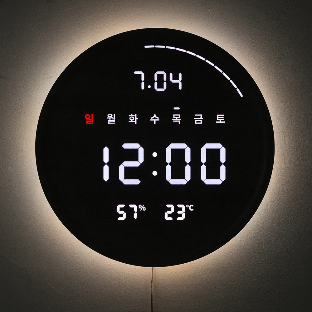 플라이토 3세대 백라이트 터닝 플랫 원형 온습도 LED 벽시계 29cm - 상세 이미지 4