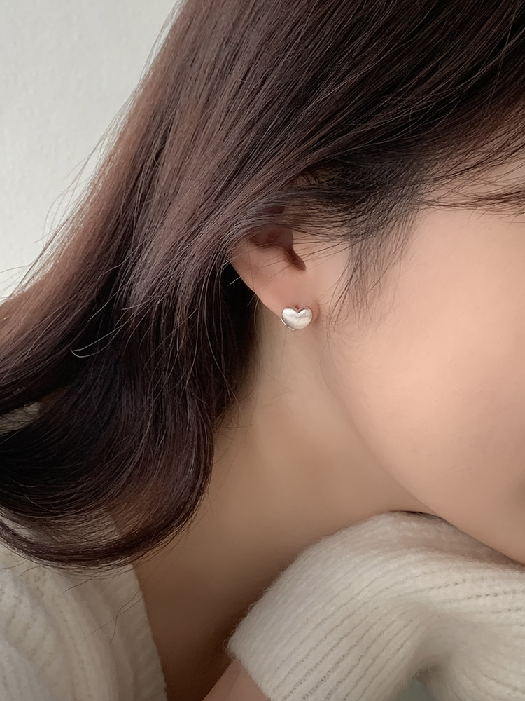 [무배] 셀프러브 브러쉬 하트 원터치 이어링 - 925실버 무광 매트 볼드 미니 은링귀걸이 - 상세 이미지 2