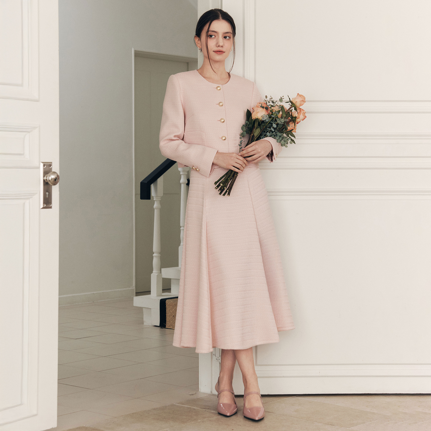 [제로스트릿] 아이비 트위드 롱 스커트 IVY TWEED LONG SKIRT / PINK - 상세 이미지 2