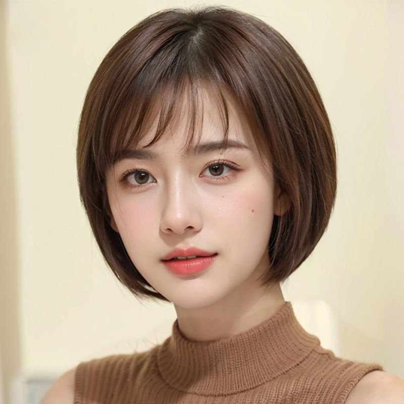 여성 중년 가발 항암가발 단발머리 통가발 - 상품 이미지