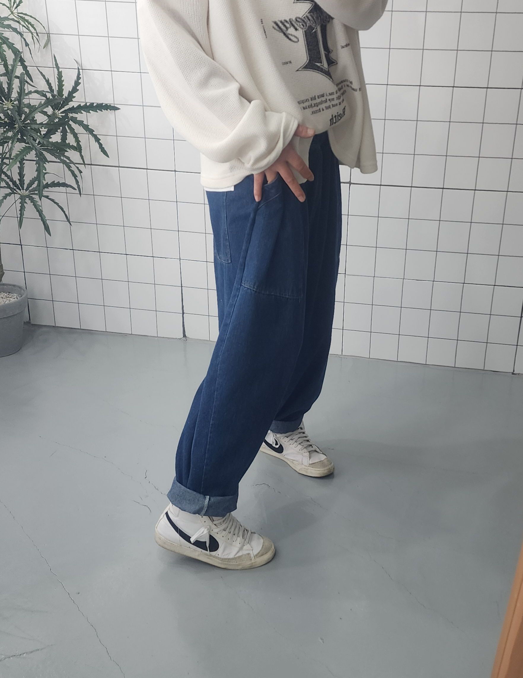 밴딩 빅 포켓 환절기 배기 청바지 - 상세 이미지 3
