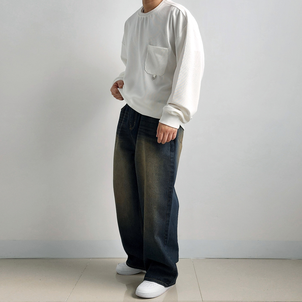 통청바지 블랙진 흑청바지 벌룬핏청바지 - 상세 이미지 5