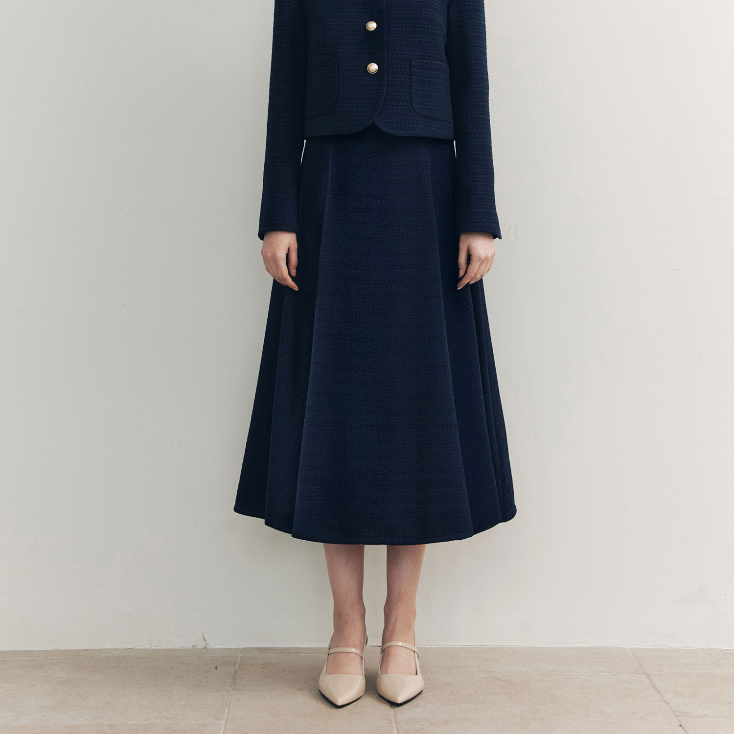 [제로스트릿] 아이비 트위드 롱 스커트 IVY TWEED LONG SKIRT / NAVY - 상품 이미지