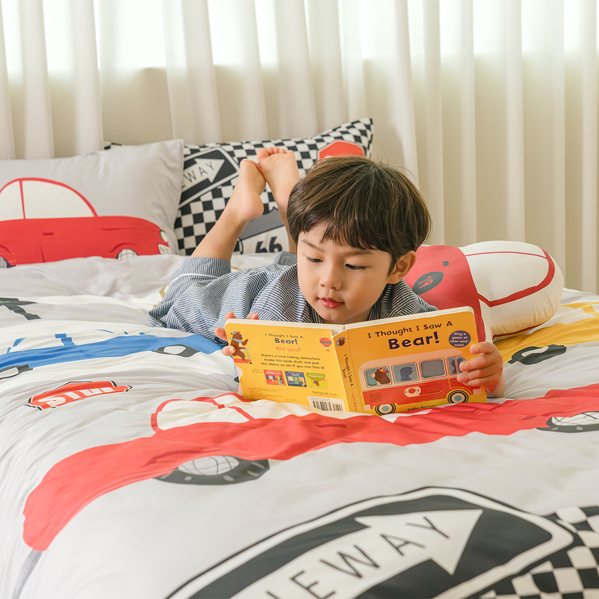 키즈 알러지 사계절 무봉제 누빔 이불커버 패드세트 레이싱 (자동차), S.SS(싱글.슈퍼싱글겸용)