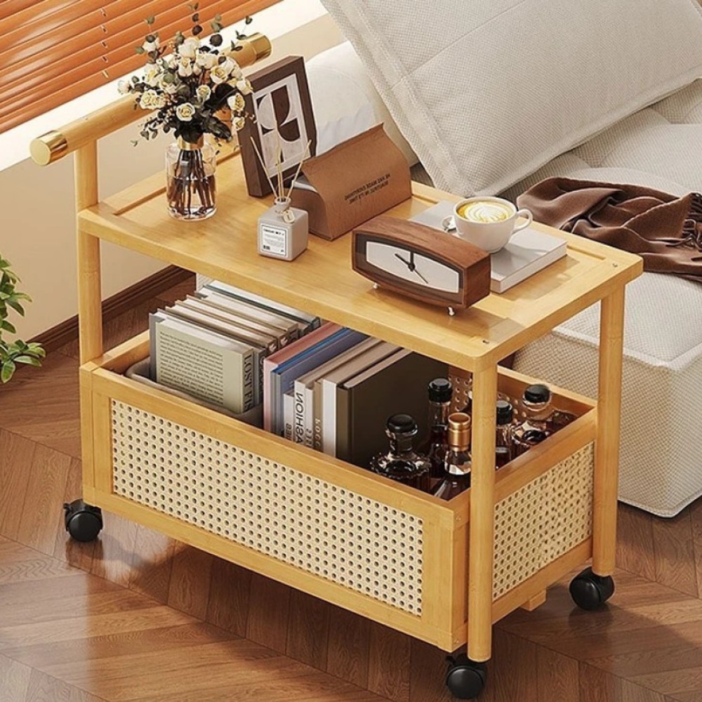 우드 트롤리 바퀴달린 협탁 사이드테이블 침대 쇼파 원목 미니테이블 선반 정리대