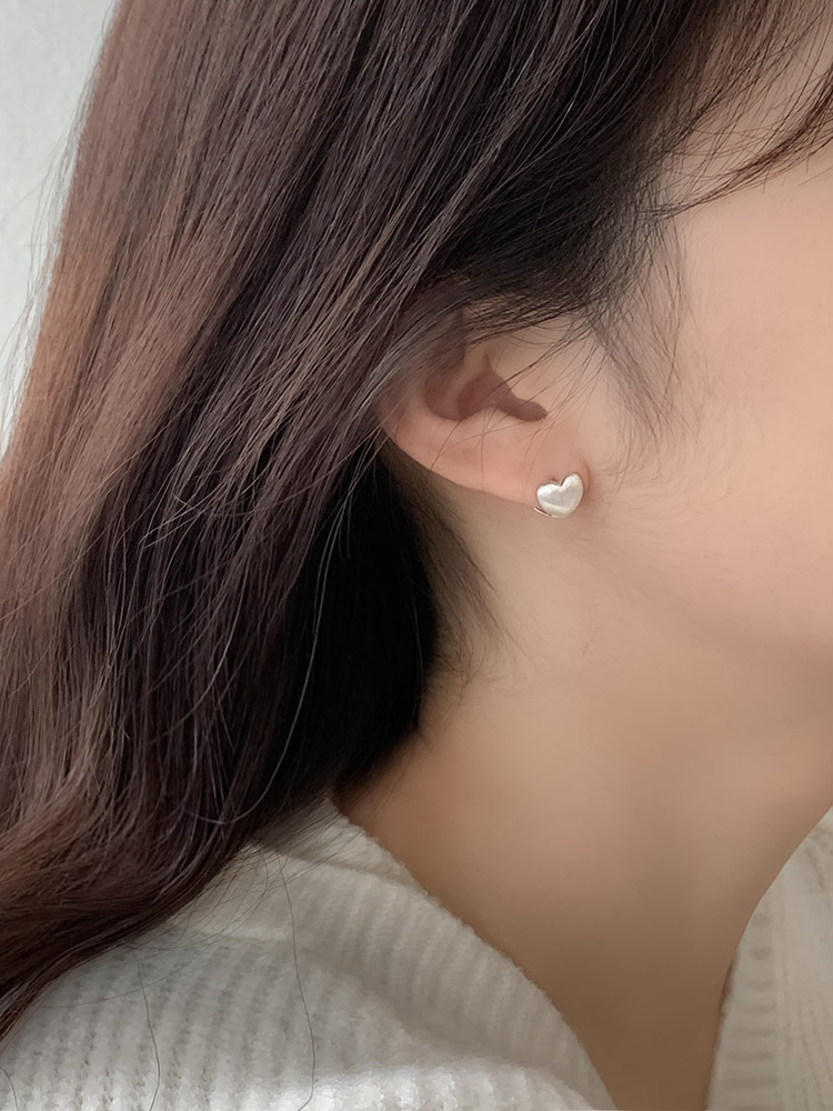 [무배] 셀프러브 브러쉬 하트 원터치 이어링 - 925실버 무광 매트 볼드 미니 은링귀걸이 - 상세 이미지 3