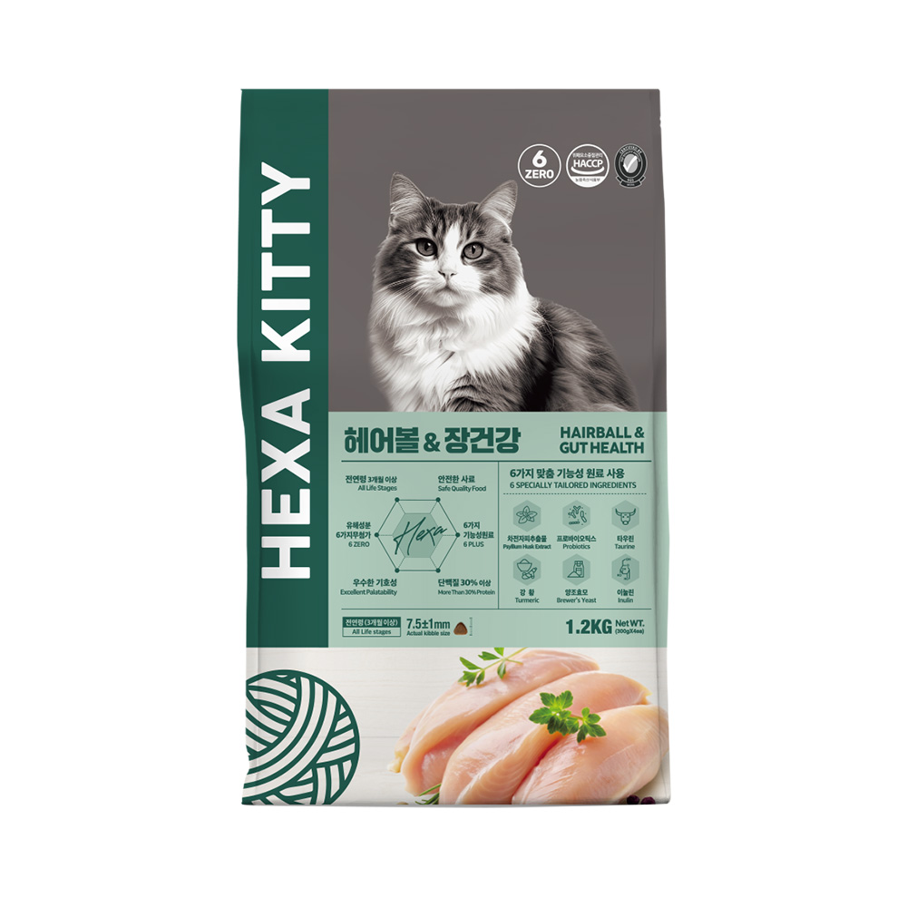 [닭가슴살 4p]+ 헥사 키티 고양이 기능성 헤어볼 장건강, 1.2kg, 1개 - 상품 이미지