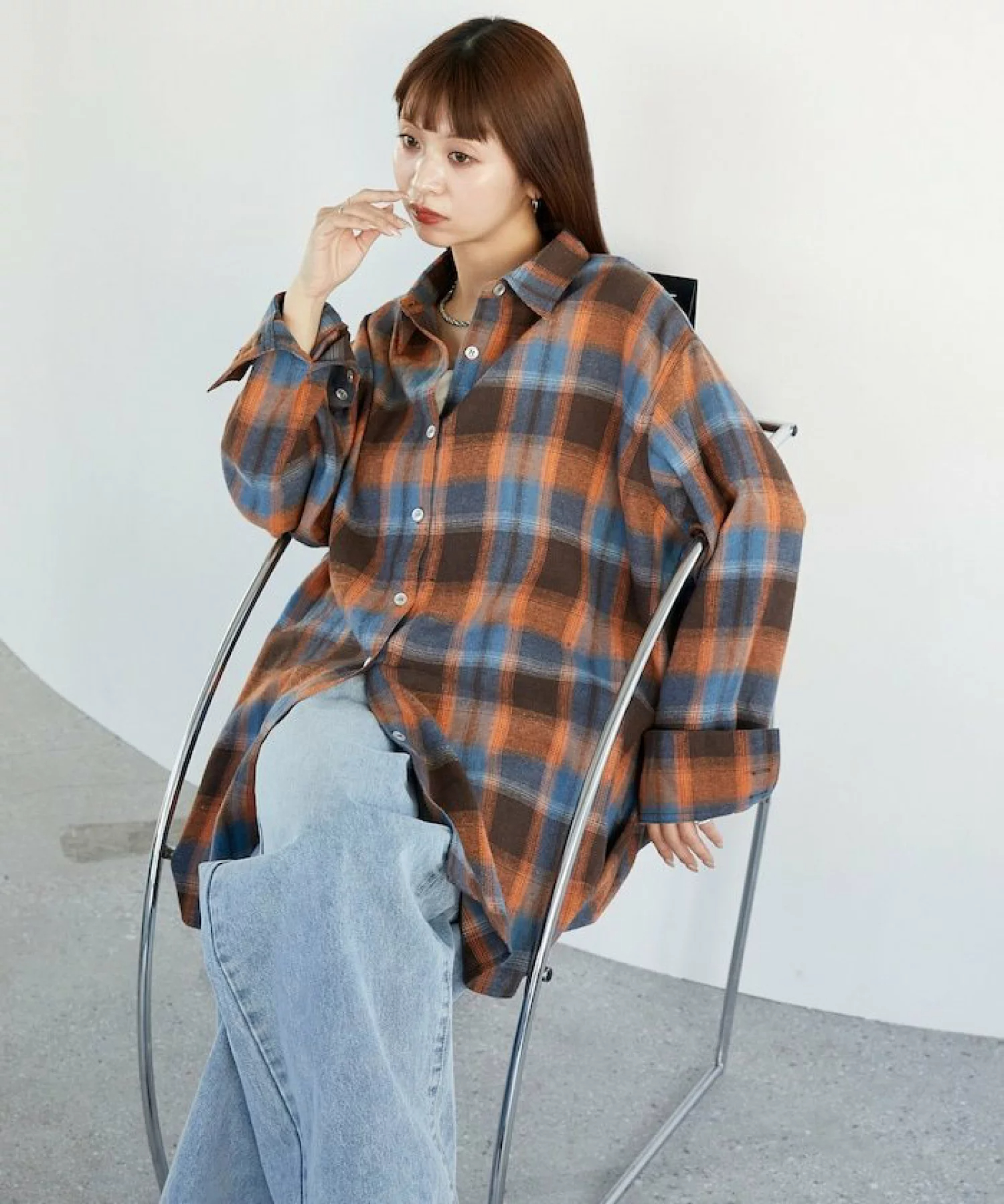 프릭스스토어 FREAK'S STORE 여성 오버 사이즈 체크 롱 셔츠 4컬러 - 상세 이미지 2