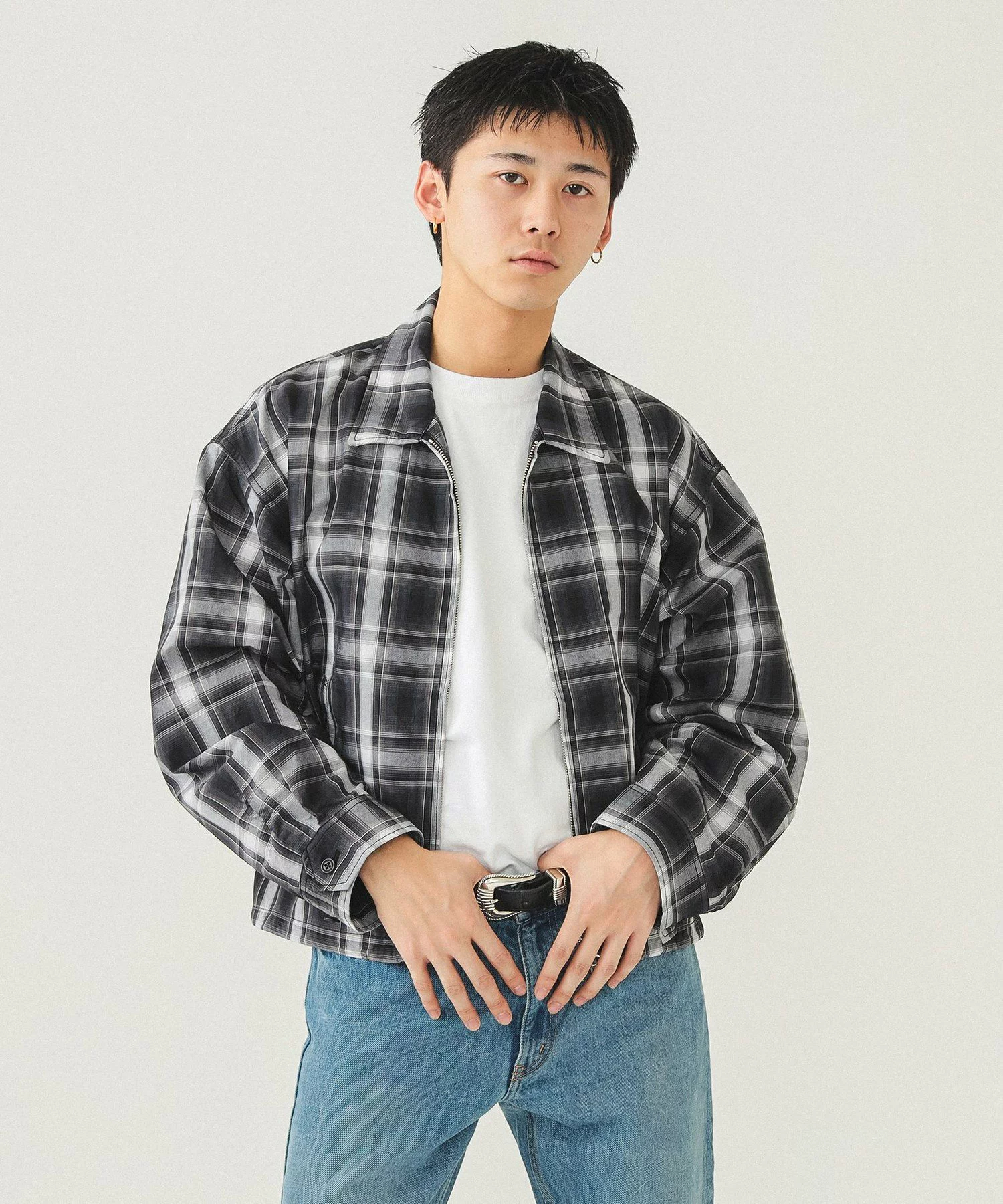 빔즈 BEAMS 체크 집업 블루종 재킷 네이비 블랙 2컬러 이미지 6