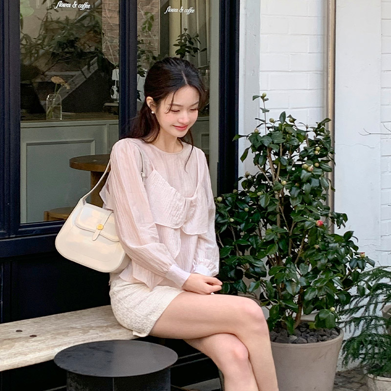 블러쉬 러플 뷔스티에 레이어드 블라우스 st2793 - 상세 이미지 5