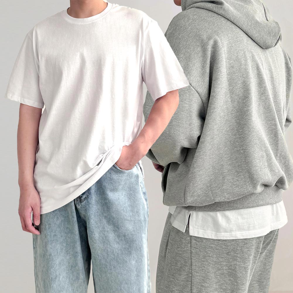 1+1 흰색면티 남자레이어드티 20수 반팔 흰티 - 메인 이미지