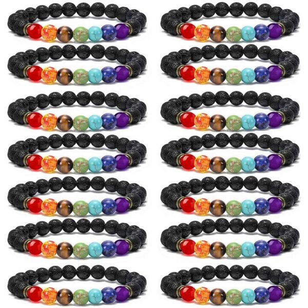WAINIS 와이니스 2 14개 남성 여성 8mm 용암 바위 7 차크라 아로마테라피 에센셜 E:14 Pcs : 에이트리직구