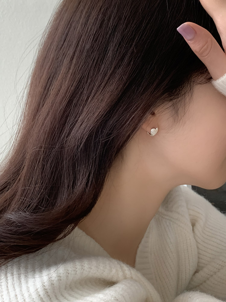 [무배] 셀프러브 브러쉬 하트 원터치 이어링 - 925실버 무광 매트 볼드 미니 은링귀걸이 - 상세 이미지 5