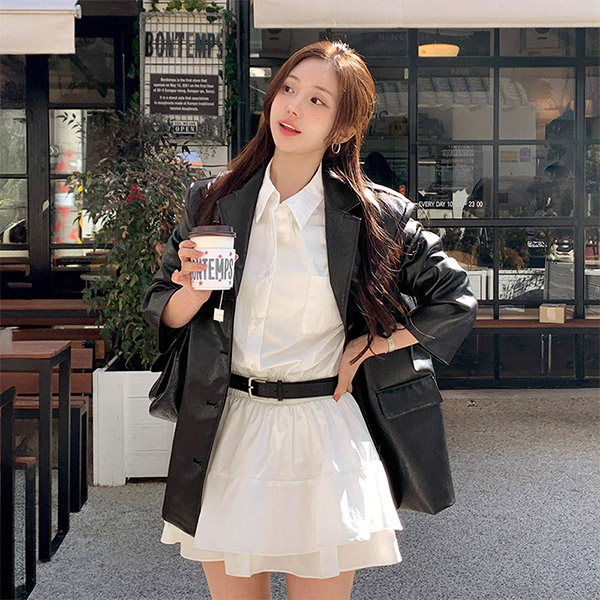 루넨 카라 싱글 하프 레더 블레이저 자켓 jk2985