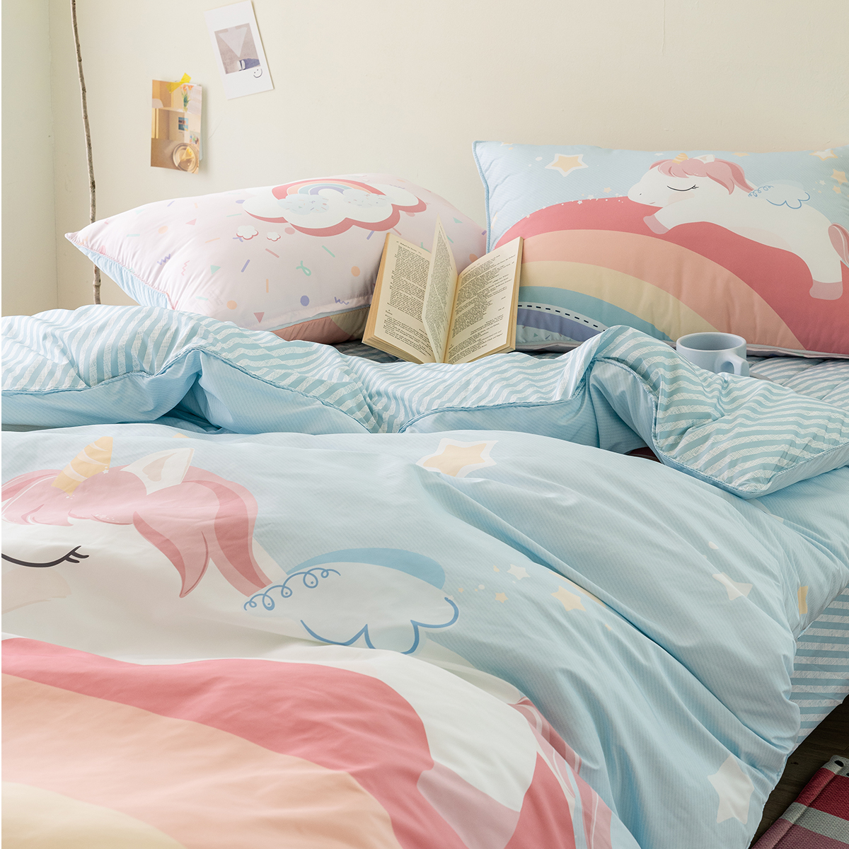 키덜트 취향저격 먼지없는 사계절 알러지케어 이불커버 베개세트 엘리 (유니콘), S.SS(싱글.슈퍼싱글겸용)