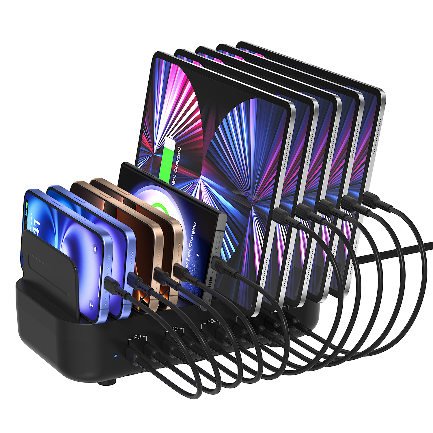 N배송 C타입 10포트 올고속 업소용 멀티충전기 냉각팬 CS101 블랙