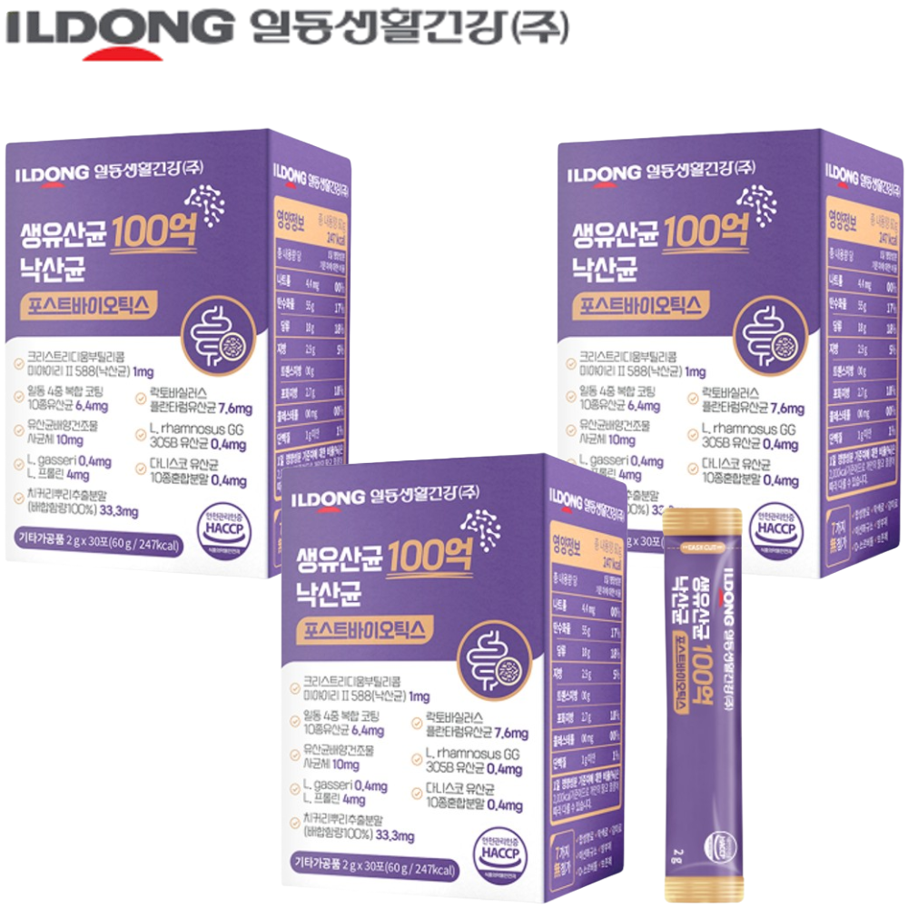 일동생활건강 100억 생 낙산균 유산균 30포 3박스 포스트바이오틱스 프리미엄 효능 - 메인 이미지